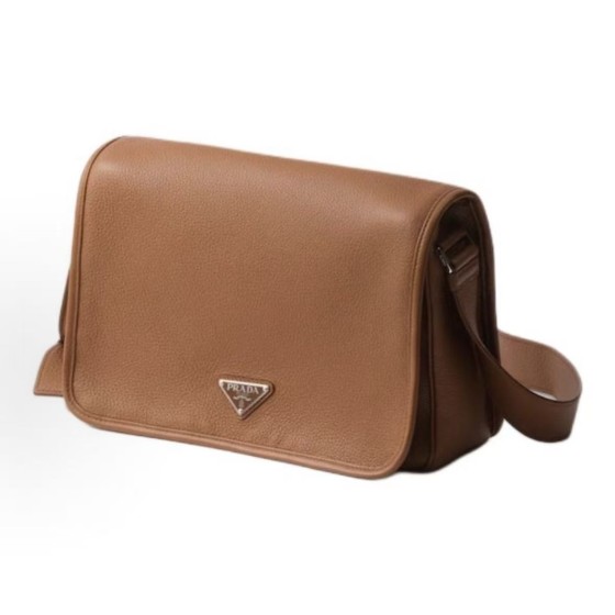 PRADA brand metal logo single-shoulder bag in brown for women